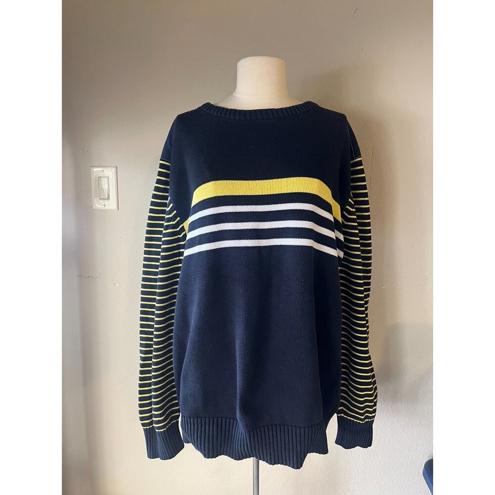 VTG 90s Nautica Sweater Mens 2XL Fleece Stripe Pullover Baggy Rugby Made USA Y2K